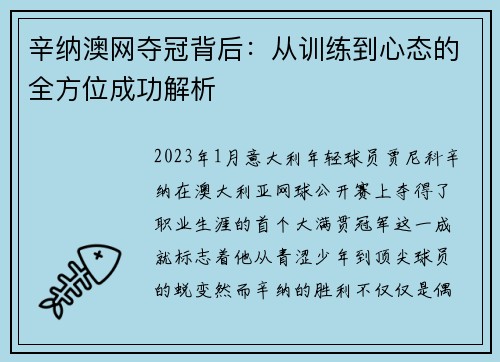 辛纳澳网夺冠背后：从训练到心态的全方位成功解析
